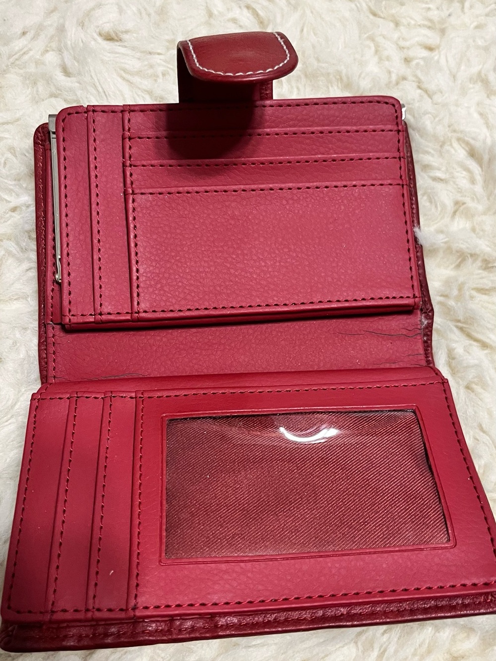 Women's Red Leather Wallet - Compact Card & ID Holder